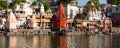 People bathing in sacred Rhipra River on ghats of the holy city of Ujjain Royalty Free Stock Photo