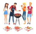 People on BBQ Party Icons Vector Illustration Royalty Free Stock Photo