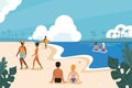 People in beach - Holidays poster illustration