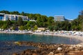 People on the beach in Rovinj town, Croatia Royalty Free Stock Photo