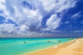 People on the beach of Playacar at Caribbean Sea