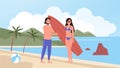 People on beach summer holidays, cartoon happy young surfers couple standing with surf board