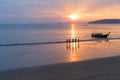 People On Beach At Sunset In Thailand, Young Tourist Group Walking On Sea In Evening