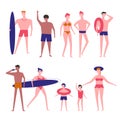 People at beach vector flat isolated icons