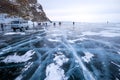 A people at a beautiful frozen ais view in Lake Baikal during winter Royalty Free Stock Photo