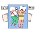 People Bedtime And Night Snoring Concept. Married Couple Sleep Hugged On Comfortable Double Bed At Home