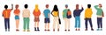 People from behind. Man and woman person's back, young cartoon characters standing together, crowd male and female from