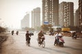 People on the bicycles and electro bikes