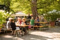 People in a biergarten