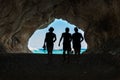 People in the big cave, view from inside Royalty Free Stock Photo