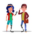 People With Bionic Legs Cartoon Vector Characters Royalty Free Stock Photo