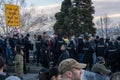 People blocking roads and bridges in city protesting against expropriation law and lithium mining project of Rio Tinto Royalty Free Stock Photo