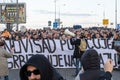 People blocking roads and bridges in city protesting against expropriation law and lithium mining project of Rio Tinto Royalty Free Stock Photo