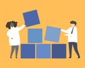 People with blue building blocks illustration