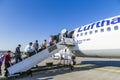 People board a Lufthansa aircraft