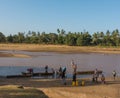 People boarding canoes at Galana river, Kenya Royalty Free Stock Photo