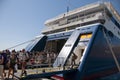 People boarding ferry boat Greece Royalty Free Stock Photo