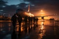 People boarding into low-cost commercial airline plane. Group of passengers heading to an aircraft. Travelling by plane on budget