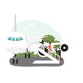 People boarding the plane at airport terminal. Travel by flight concept vector illustration. Passengers waiting on a