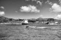 people in boat, big cargo ship, French island, Saint BarthÃÂ¹lemy Royalty Free Stock Photo