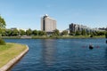 The people in a boat on The Little Nevka River. St Petersburg. Russia Royalty Free Stock Photo