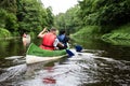 People boating on river, peacefull nature scene, Latvia Royalty Free Stock Photo