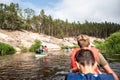People boating on river, peacefull nature scene, Latvia Royalty Free Stock Photo