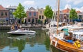 People and boats in marina of Oud-Beijerland, South Holland, Net