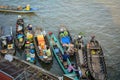 People on the boats on river in Ben Tre, Vietnam