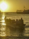 People in Boats at the Sunset in Taganga Bay Colombia