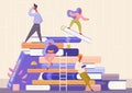 People with book concept. Learning, education and school, knowledge, study and literature. Reading books flat vector