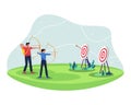 People with bow archery and target Royalty Free Stock Photo