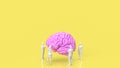 The people and brain on yellow background for creative or teamwork concept 3d rendering Royalty Free Stock Photo