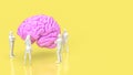 The people and brain on yellow background for creative or teamwork concept 3d rendering Royalty Free Stock Photo