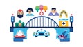 People on a Bridge, Connectivity and Community, vector design Generative AI Royalty Free Stock Photo