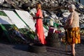 People bringing flowers to the Maidan barricades