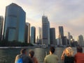 People on Brisbane`s CityCat ferry with the city skyline in the background Royalty Free Stock Photo