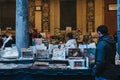 People browse books at second hand book market in the courtyard of the Vieille Bourse old stock exchange in Lille, France.