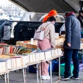 People Browsing Secondhand Market Book Stall Southbank London