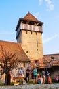 People at a brunch and wine tasting gathering in the fortified church of Alma Vii, Transylvania region, Romania Royalty Free Stock Photo