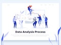 People build a dashboard and interact with graphs. Data analysis, and office situations. Landing page template.