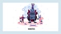 People build a robot. Robotics technology concept. Robot model constructor. Vector web site design template. Landing