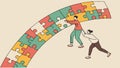 People building puzzle bridge, symbolizing teamwork, problem-solving, and unity. vector design Generative AI Royalty Free Stock Photo