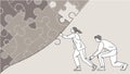 People Building a Puzzle Wall Teamwork Concept Art, vector design Generative AI Royalty Free Stock Photo
