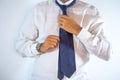 People, business, fashion and clothing concept - close up of man in shirt dressing up