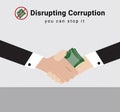 People or Business man in suit are giving money to each other with the symbol stop receive money from anyone and the word Disrupt