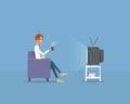 People businessman watching television on sofa .flat vector cartoon