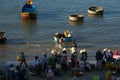 People buy and sale seafood at market on baach