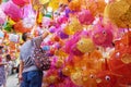 People buying Chinese traditional lantern to celebrate the Mid-autumn festival