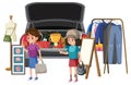 People buying clothes at yard sale Royalty Free Stock Photo